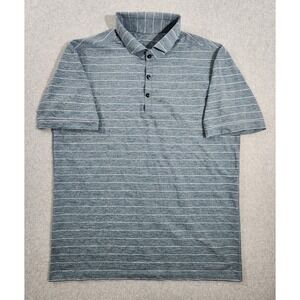 Lululemon Golf Polo Shirt Men's Large Blue Striped Performance Short Sleeve